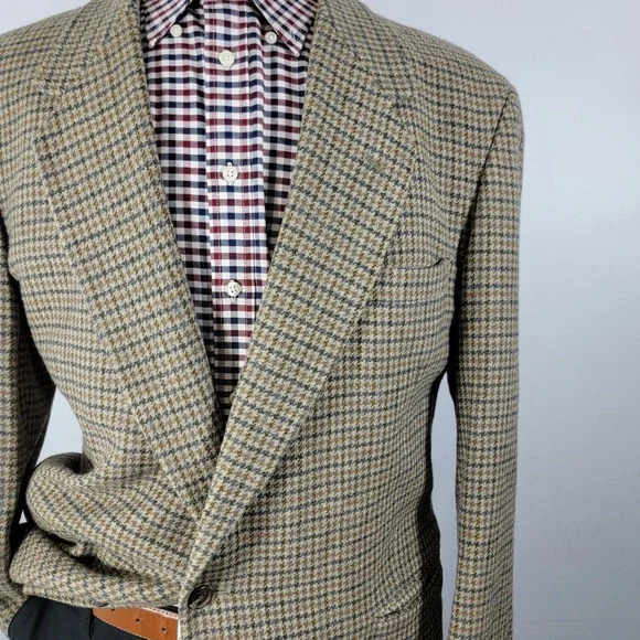 VTG Town‎ Craft Men's Tweed Sport Coat Two Button Multi Color Houndstooth 46L
